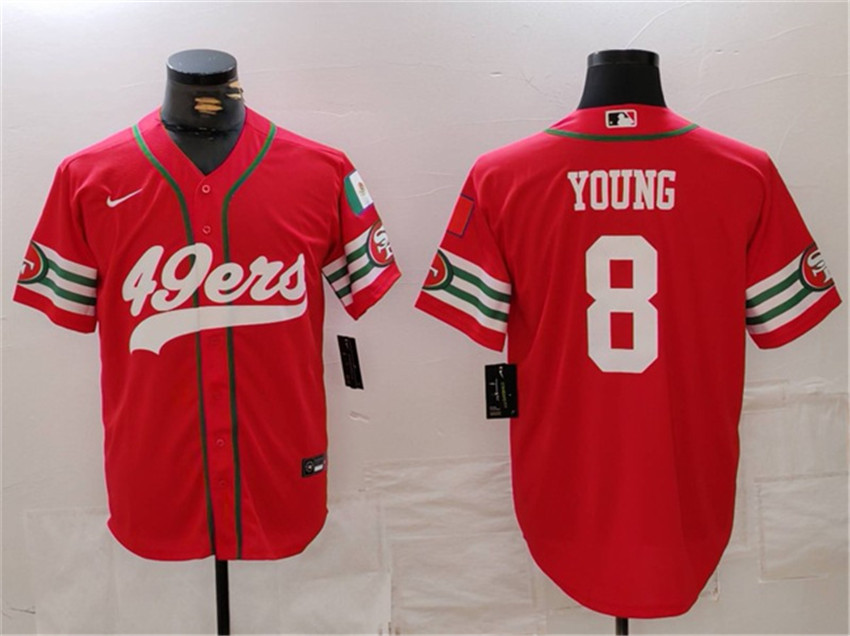 Men's Red San Francisco 49ers #8 Steve Young With Patch Cool Base Stitched Baseball Jersey